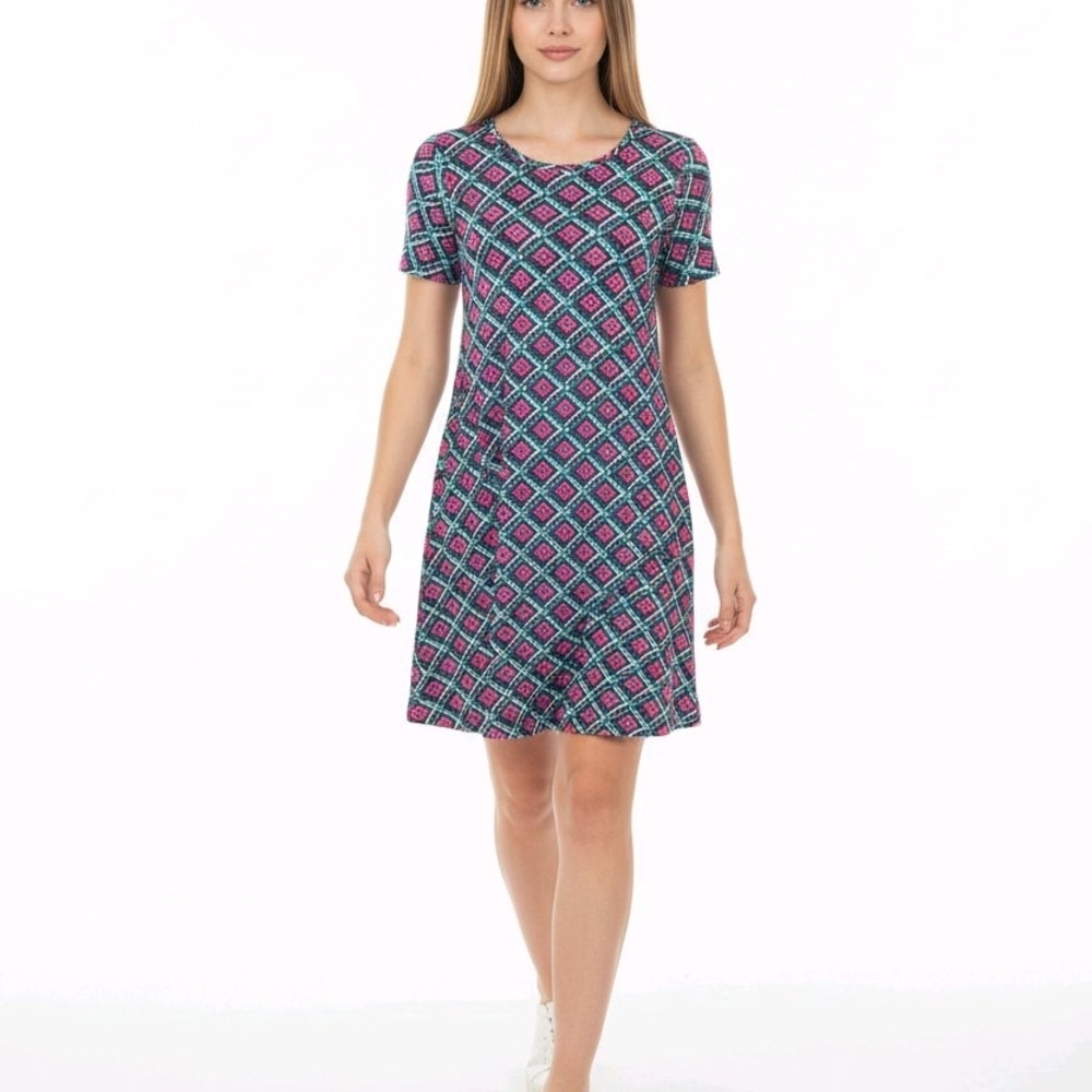 LuLaRoe Vibrant Pink and Blue Geometric Dress